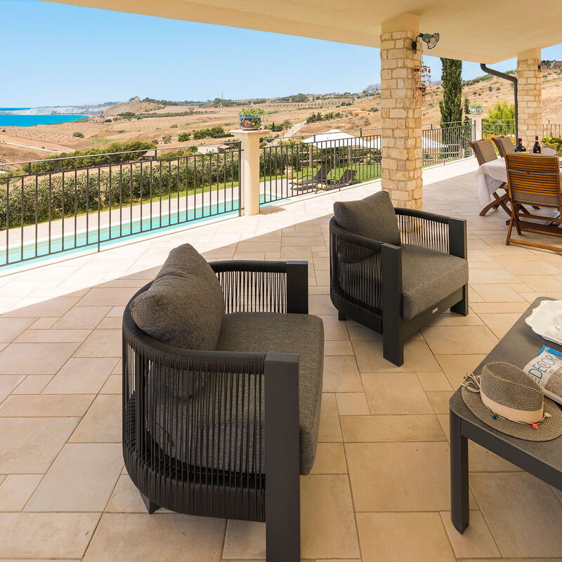 Villa Vistamare - Montallegro, Sicilia: Autumn, Balcony / Terrace / Patio, Building Exterior, Outdoor, Pool, Scenic View, Spring, Summer